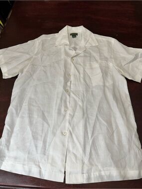 Lightweight White Short-Sleeve Button-Down Linen Shirt